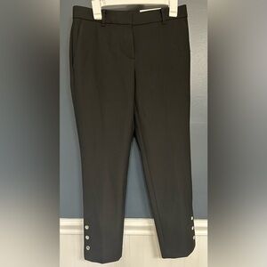 Ann Taylor Black Straight-Leg Pants with Button Hem Detail